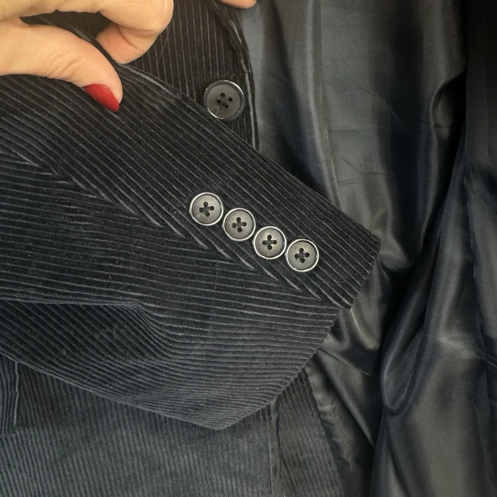 Meeting Street 100%‎ Cotton Corduroy Blazer Navy Blue Size 44L Two-Button Jacket